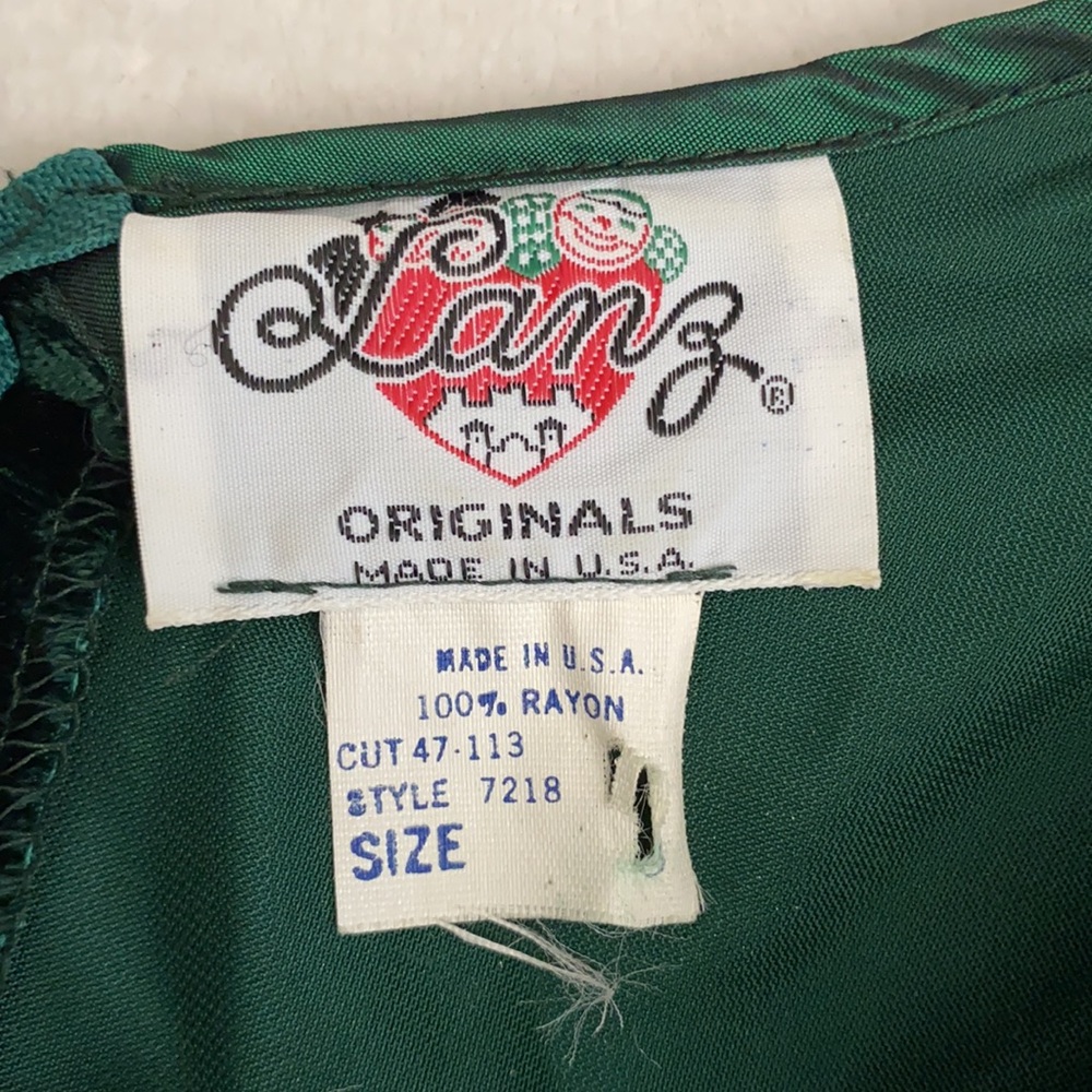 {VTG} Lanz Originals | Velvet Satin Bow Belt Long Sleeve Midi Dress Emerald (8) - Picture 14 of 16